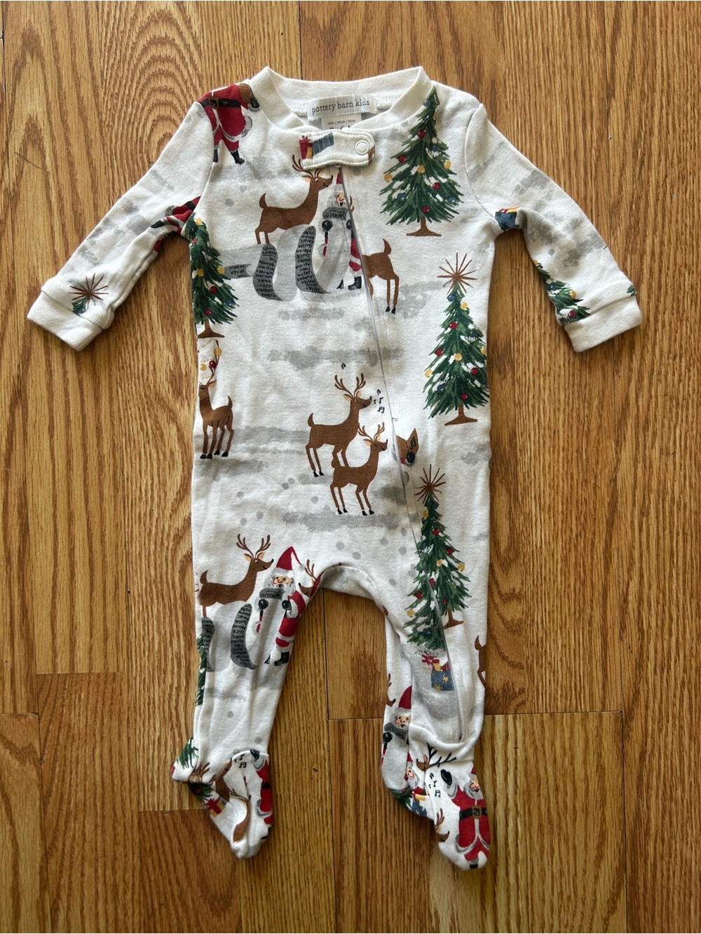 Pottery Barn Kids Holiday Reindeer & Tree Footie One Piece Pajamas Size 0-3 mos.